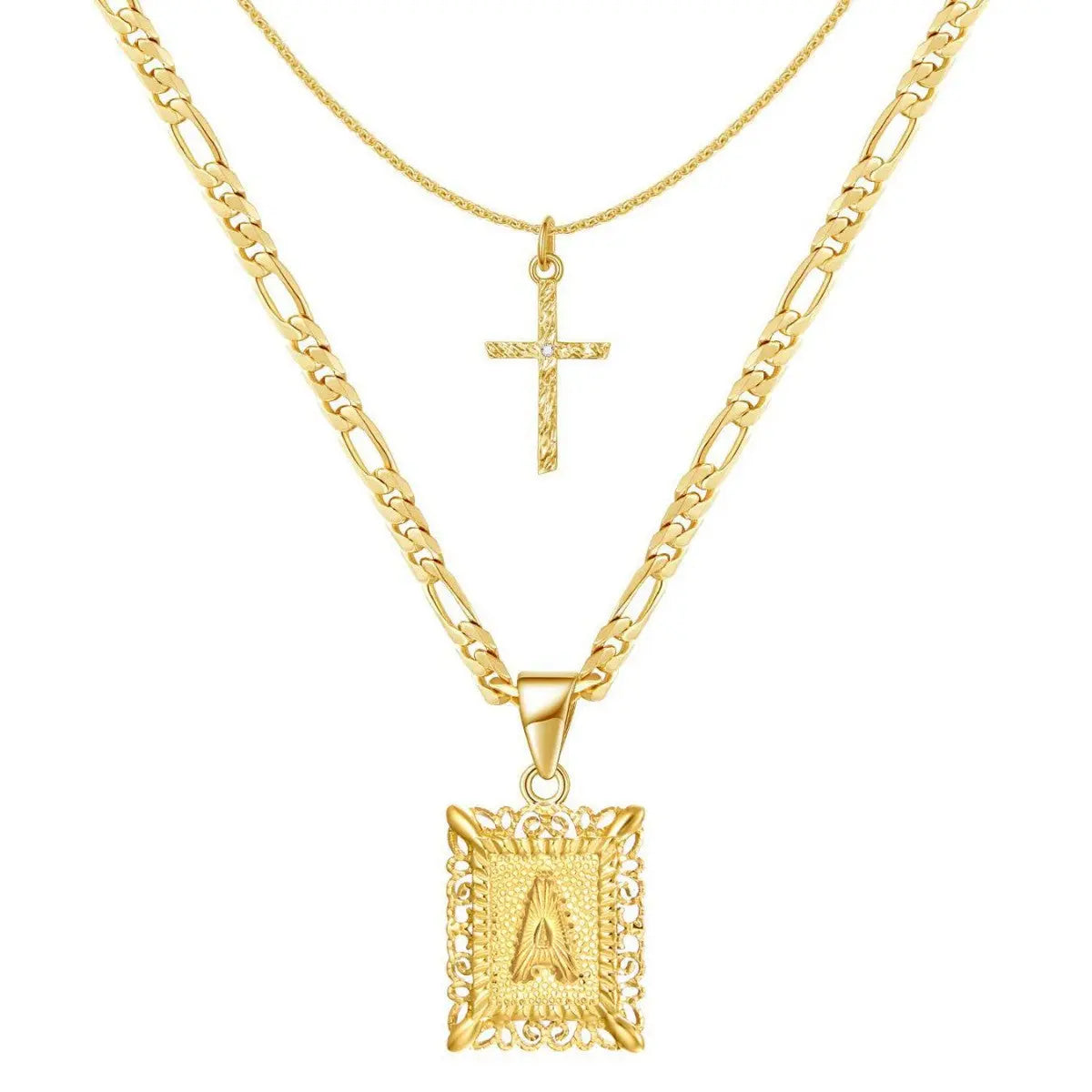 2pc 14k Initial & Cross Necklace Set Civiara