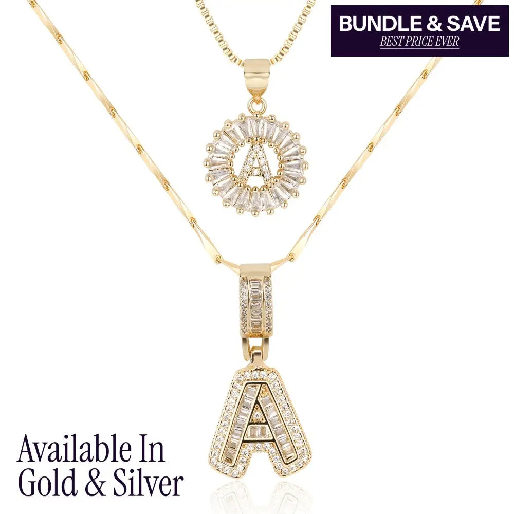2pc 14k Diamond Letter Initial Necklaces Civiara