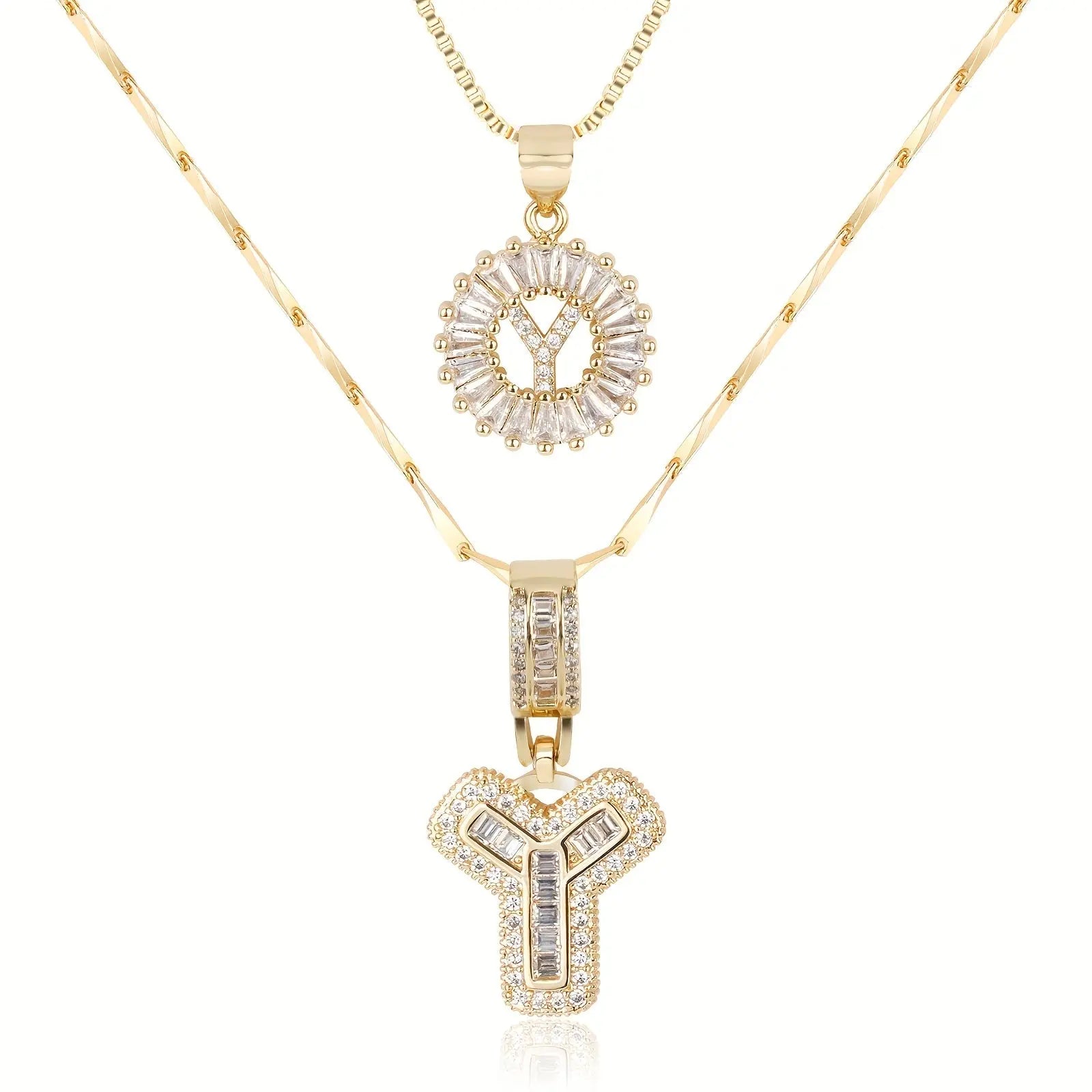2pc 14k Diamond Letter Initial Necklaces Civiara