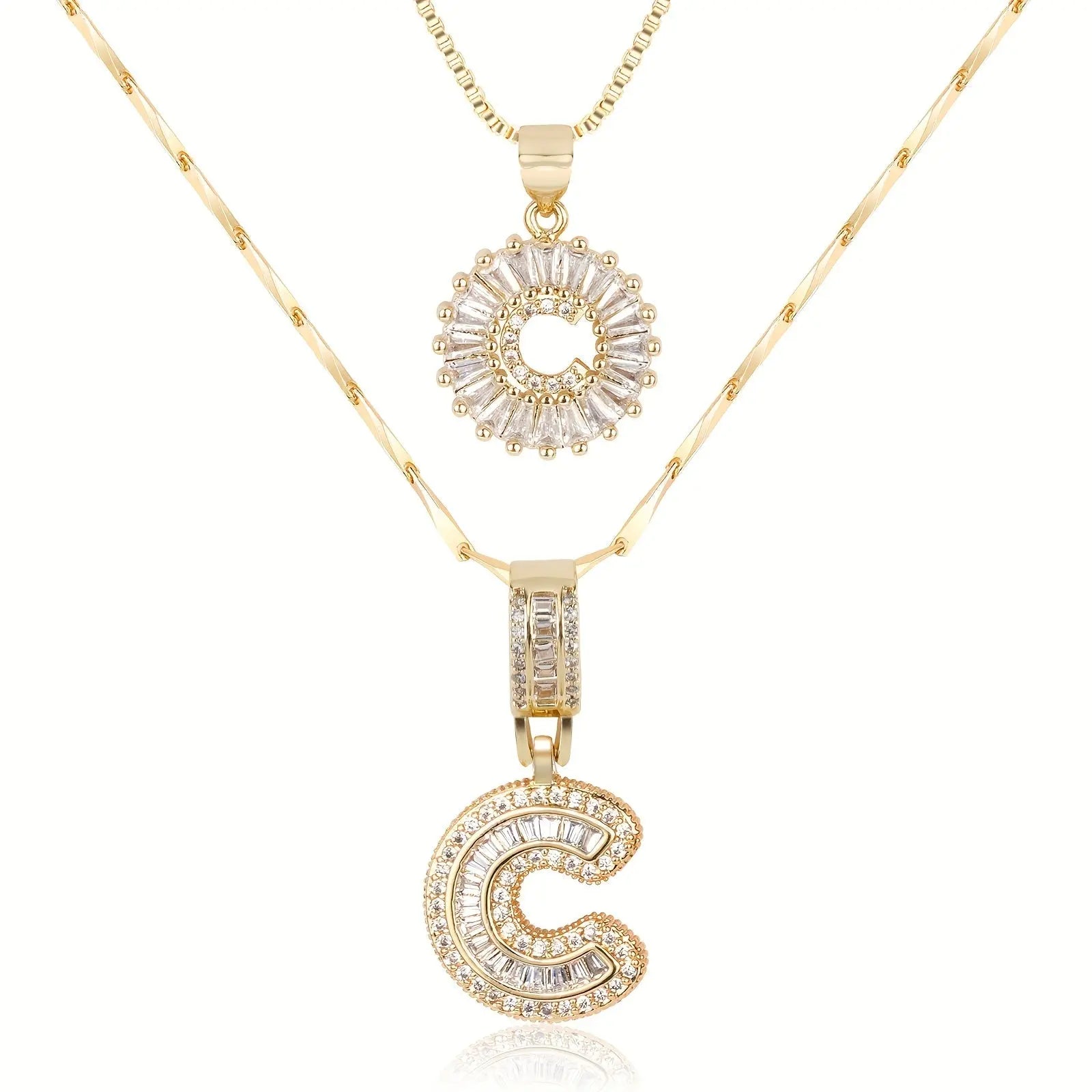 2pc 14k Diamond Letter Initial Necklaces Civiara