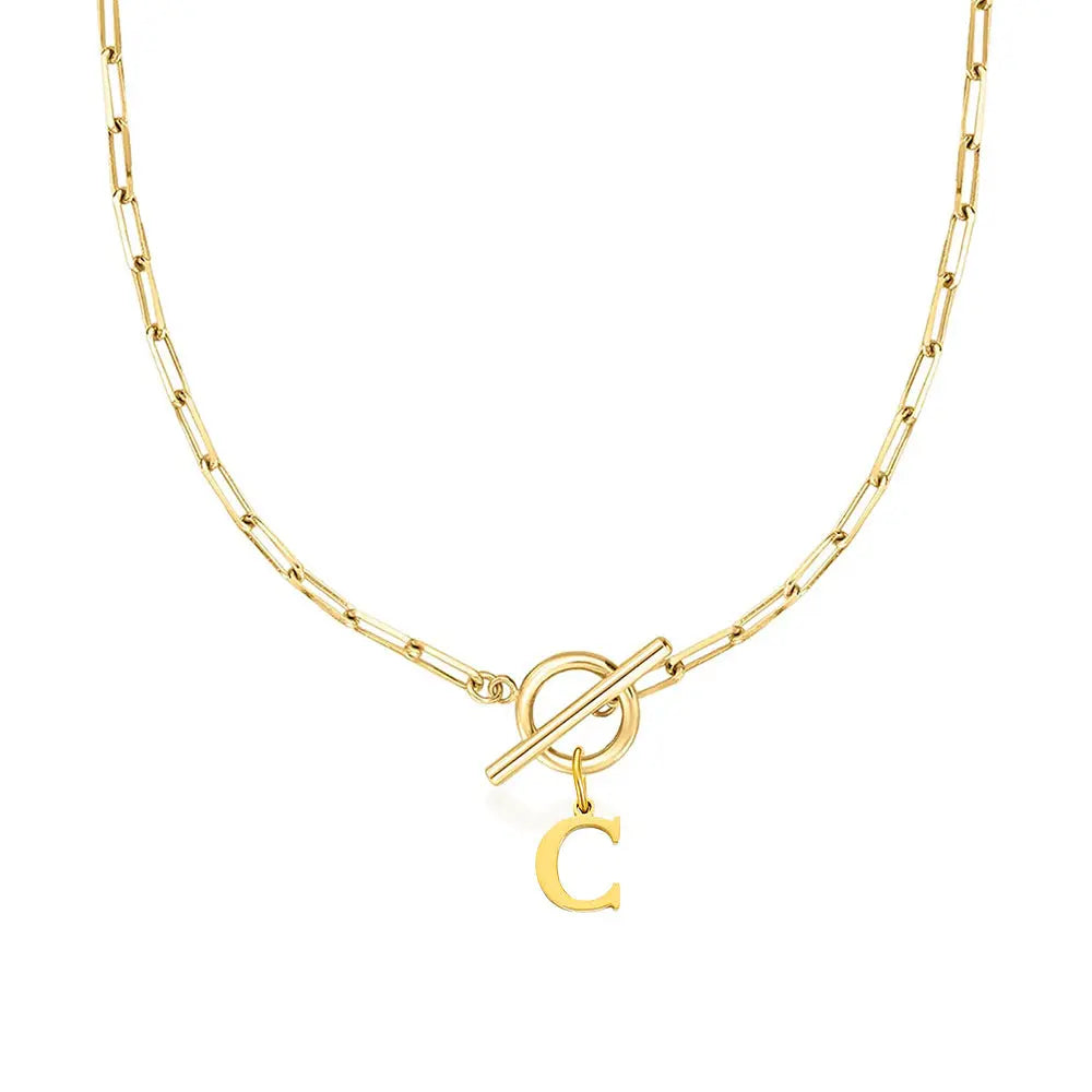 Paperclip Letter Initial Circle Lock Clasp Necklace Civiara