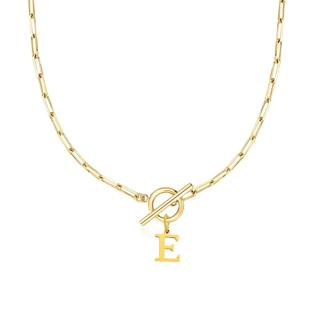 Paperclip Letter Initial Circle Lock Clasp Necklace Civiara