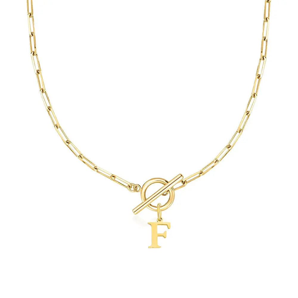 Paperclip Letter Initial Circle Lock Clasp Necklace Civiara