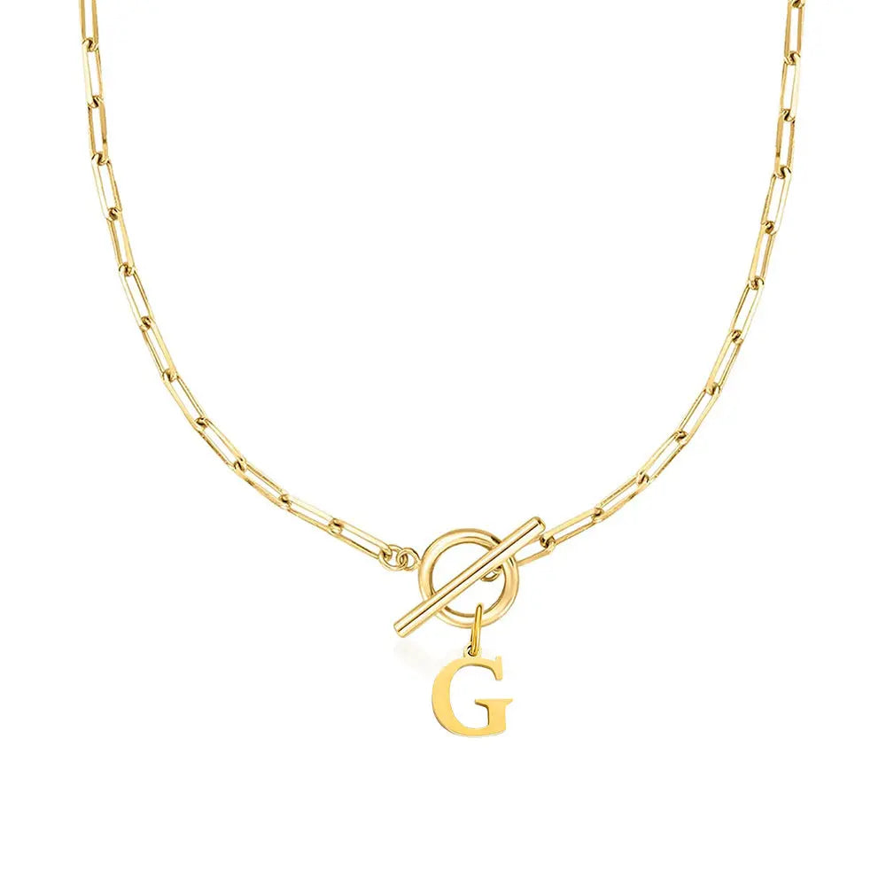 Paperclip Letter Initial Circle Lock Clasp Necklace Civiara