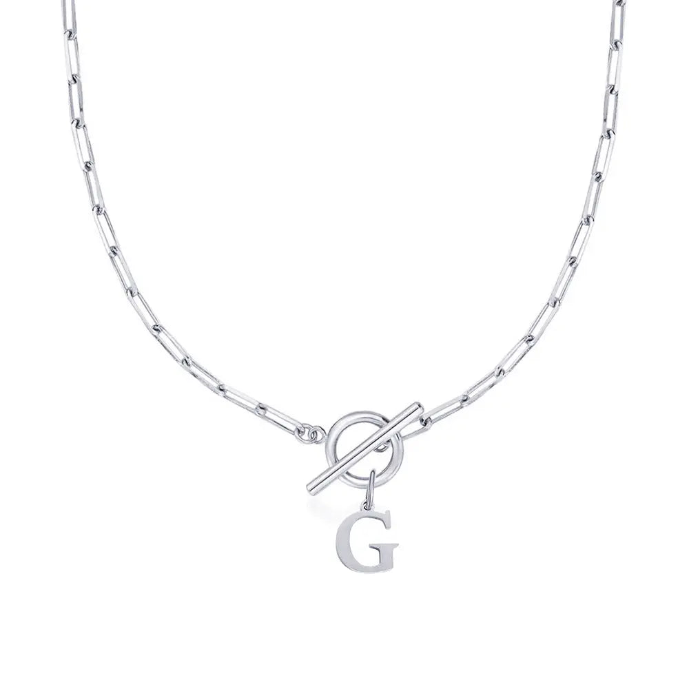 Paperclip Letter Initial Circle Lock Clasp Necklace Civiara