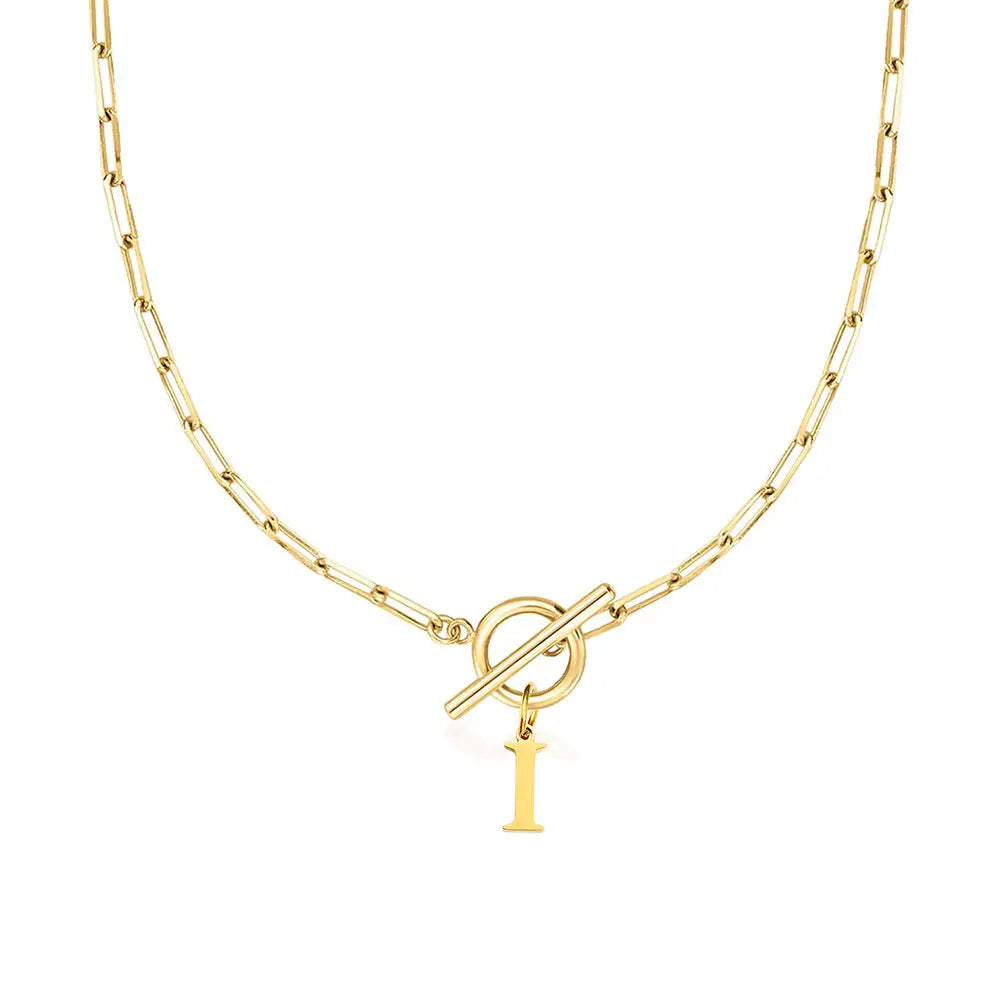 Paperclip Letter Initial Circle Lock Clasp Necklace Civiara