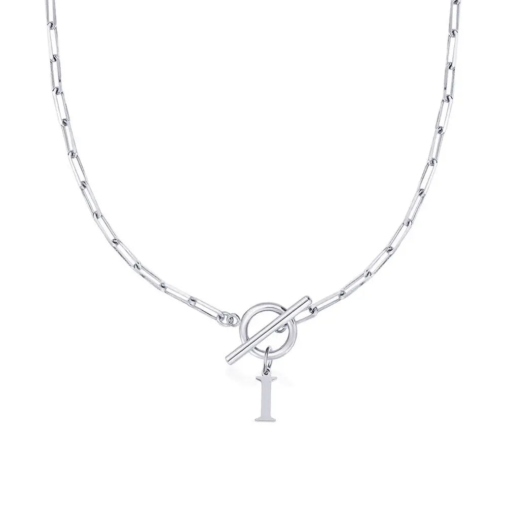 Paperclip Letter Initial Circle Lock Clasp Necklace Civiara