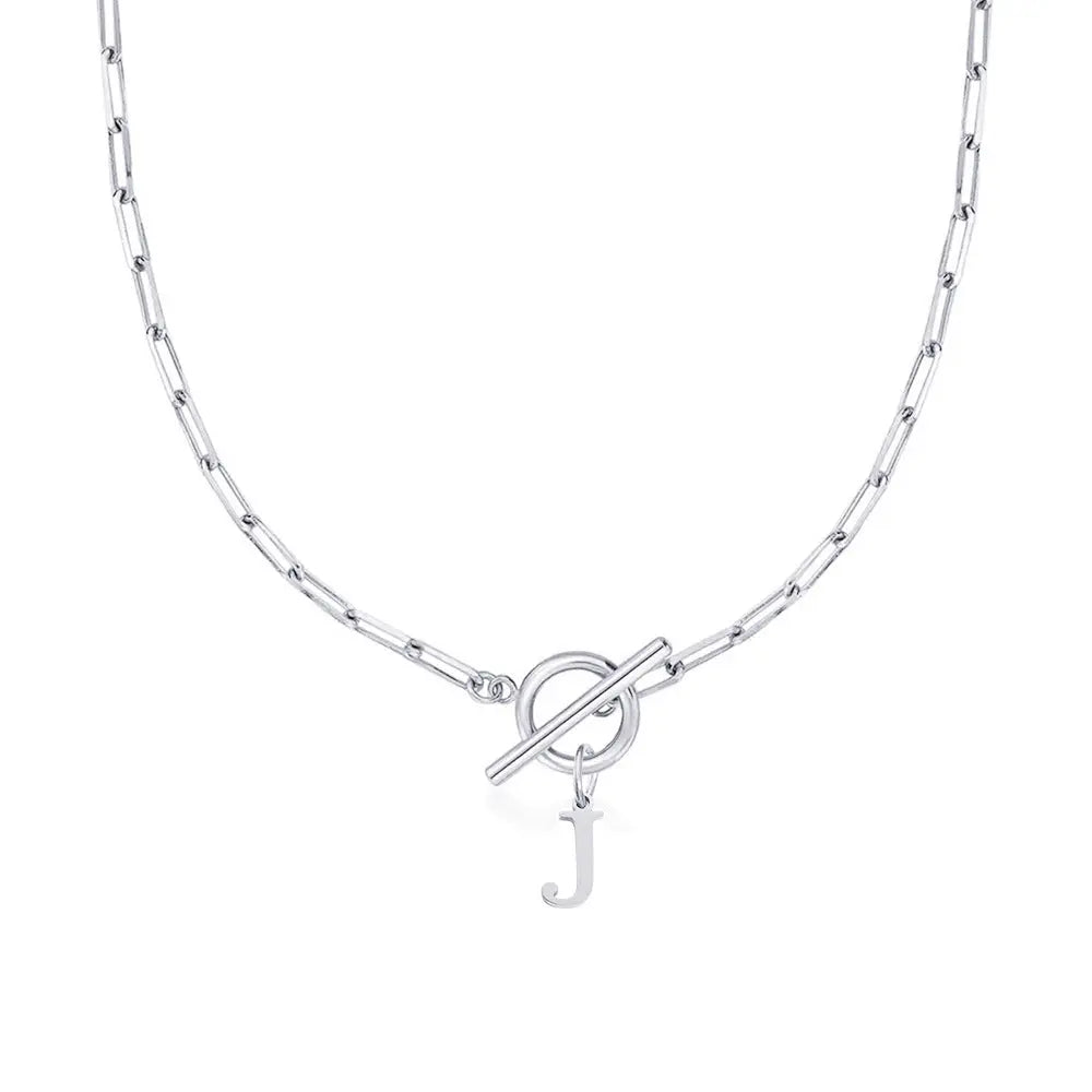 Paperclip Letter Initial Circle Lock Clasp Necklace Civiara