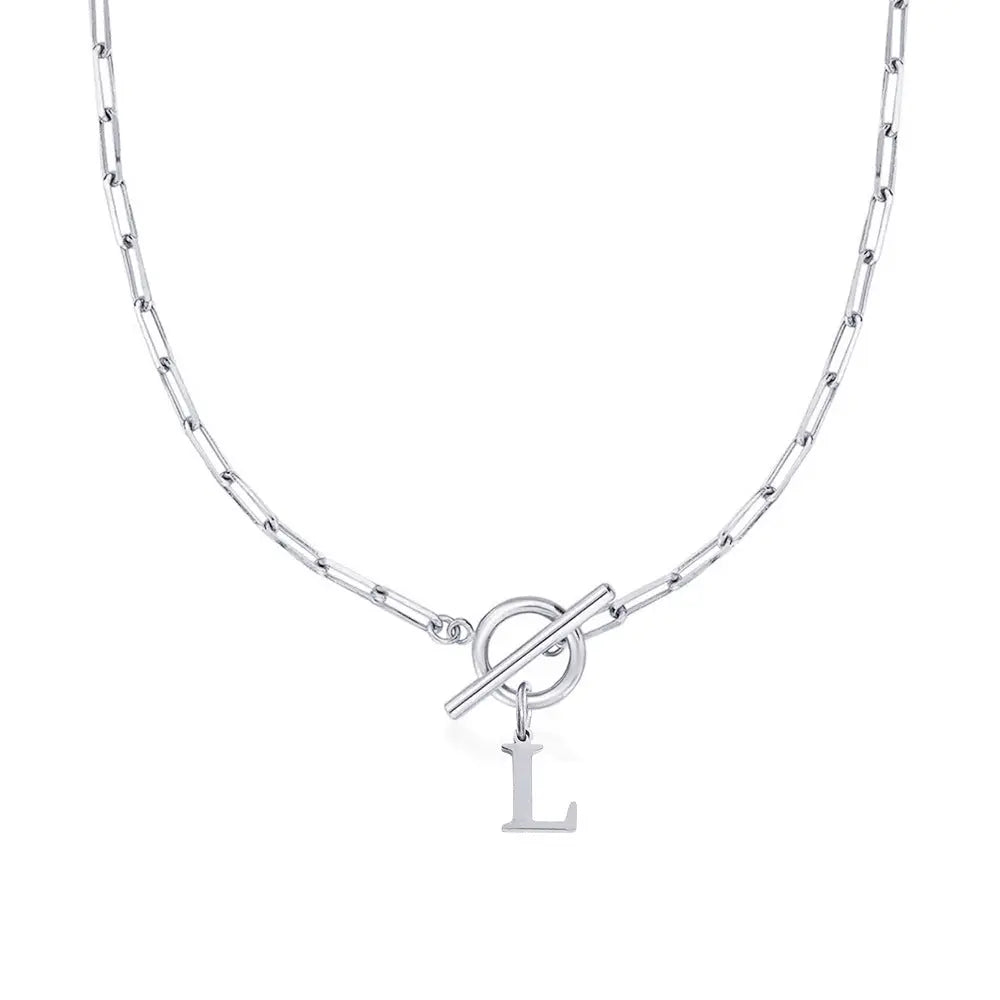 Paperclip Letter Initial Circle Lock Clasp Necklace Civiara