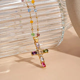 Dainty Colorful Gem Set Cross Necklace Civiara