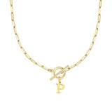 Paperclip Letter Initial Circle Lock Clasp Necklace Civiara