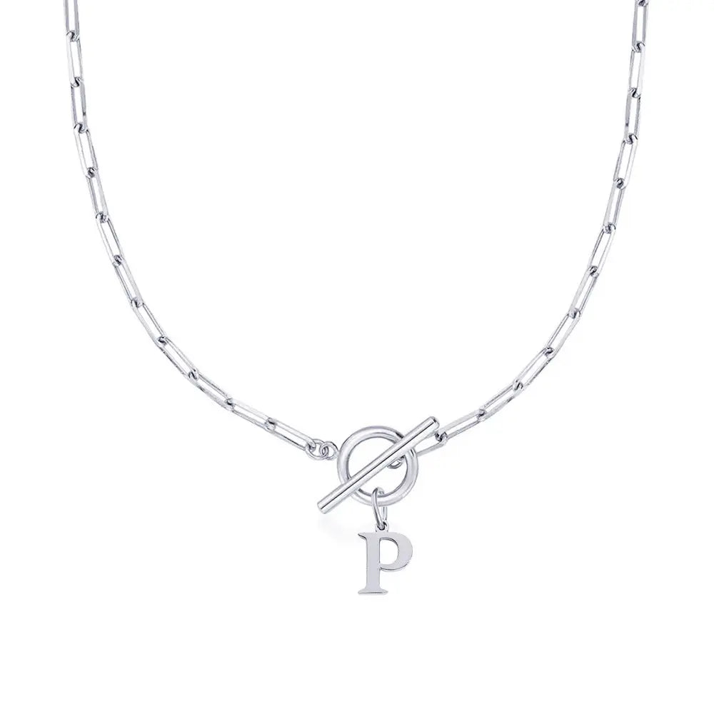 Paperclip Letter Initial Circle Lock Clasp Necklace Civiara