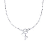 Paperclip Letter Initial Circle Lock Clasp Necklace Civiara