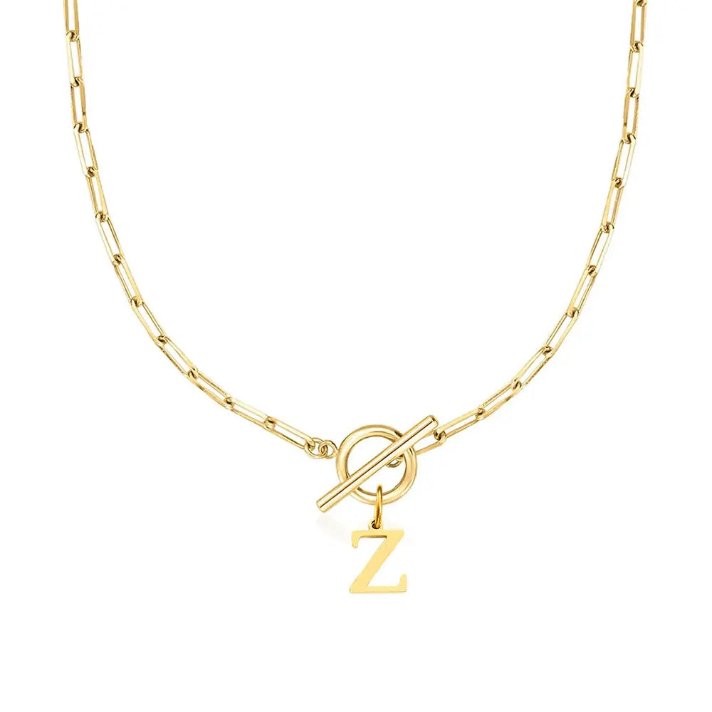 Paperclip Letter Initial Circle Lock Clasp Necklace Civiara